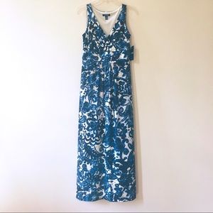 CHAPS - Petite Summer Empire V Neck Maxi Dress Navy/White Floral/Paisley -Sz. PM